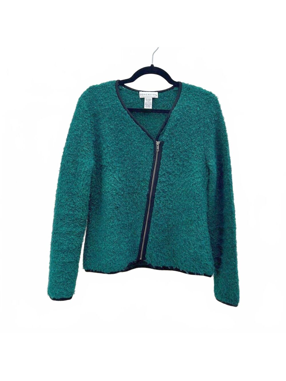 Doncaster Asymmetrical Zip Alpaca Blend Forest Green Sweater Blazer Jacket | L